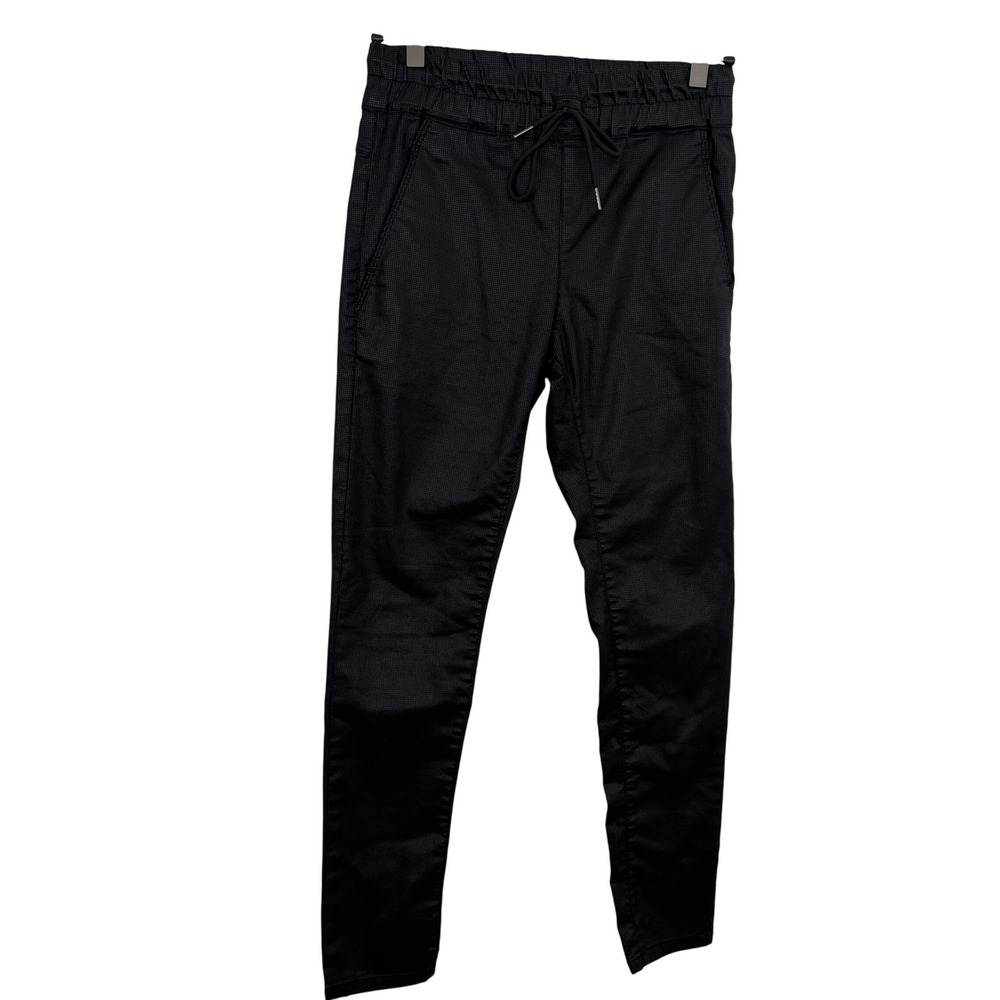 Flog Shely Pants Womens 25 Black Grid Drawstring Waist Pockets Made in Israel
